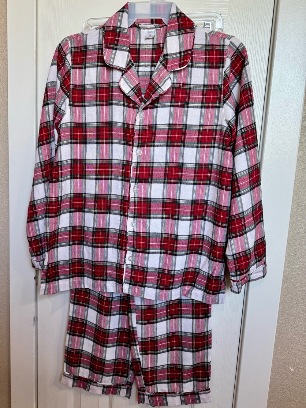 Pottery Barn White, green and Red Plaid Button-Front Pajama Set